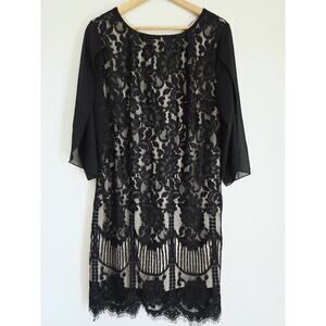 Cooan Women's Dress Black Lace Dress Knee Length Size L